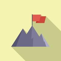 High flag on mountain icon flat vector. Top career vector