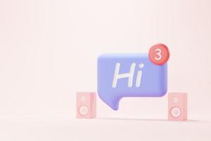 3d render of bubble chat or talk bar with notification. Social media platform with comment. Conversation Speech on application. photo