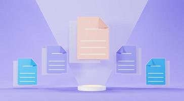 3d rendering of Document folder  with paper icon on clean background for mock up and web banner. Cartoon interface design. minimal metaverse concept. photo