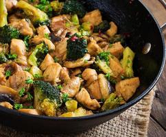 Stir fry chicken with  broccoli and mushrooms - Chinese food photo