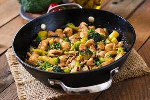 Stir fry chicken with  broccoli and mushrooms - Chinese food photo