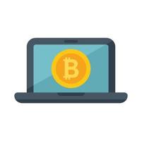 Crypto laptop icon flat vector. Bitcoin money vector