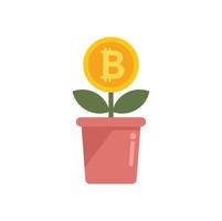 Crypto plant pot icon flat vector. Bitcoin money vector