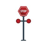 Stop sign barrier icon flat vector. Train road vector