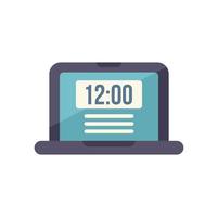 Laptop time icon flat vector. Clock project vector