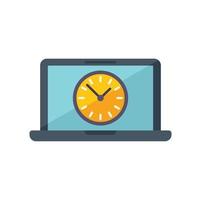 Laptop work hours icon flat vector. Office time vector