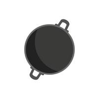 Cooking wok frying pan icon flat vector. Oil stove vector