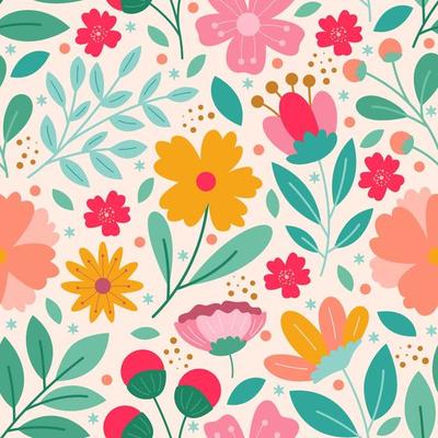 Colorful Blooming Flower And Floral Seamless Pattern Background