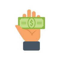 Hand give money cash icon flat vector. Charity donate vector