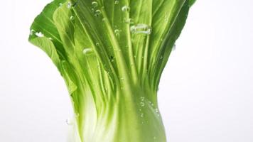 légumes verts frais tombant dans l'eau, concept d'aliments biologiques. video