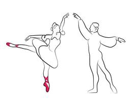 sketch of a woman n a dress and man iballet dancer line art continuous art vector