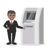 hombre de negocios africano usando una ilustración de diseño de máquina atm sobre fondo blanco vector