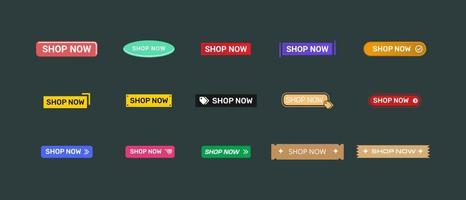 Shop Now Label Button Design Collection Vector Illustration