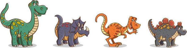 grupo de divertidos dinosaurios de dibujos animados. vector