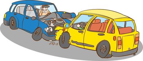 Car accident. Two broken cars. Vector illustration for vehicle insurance