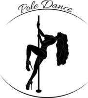 Logo. Pole dance. Silhouette of a girl and a pole on a white background. Pylon. Striptease and exotic dances. Fitness. vector