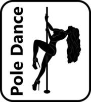 silueta de una niña y un poste sobre un fondo blanco. baile de barra logo. aptitud física. pilón. vector