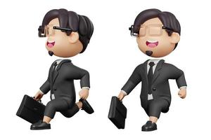 personaje de hombre de negocios con una pose de carrera. renderizado 3d foto