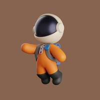 Illustration of a flying astronaut cartoon character. 3d render photo