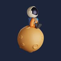 3d astronaut sitting on the moon looking at something in the distance photo