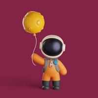 cute astronaut holding a moon balloon. 3d render illustration photo