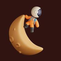 3d rendering of an astronaut hanging from the top of the crescent moon photo