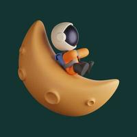 cute astronaut playing slide on a crescent moon. 3d render illustration photo