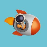 lindo astronauta montado en un cohete y agitando los brazos. renderizado 3d foto