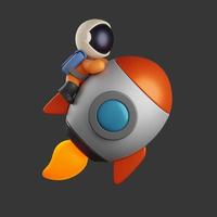 3d illustration of an astronaut on the rocket launched. cute character design photo