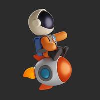 3d astronaut driving a rocket while pointing forward. isolated image photo