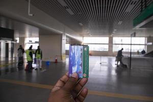 10 January 2023, Dhaka-Bangladesh The Dhaka Metro Mass Rapid Transit MRT system railway's single journey ticket card, can buy at the auto travel card machines in every station photo