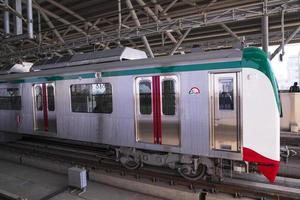 11 January 2023 Dhaka  Bangladesh The Dhaka Metro Mass Rapid Transit MRT High Speed electric train on the platform photo