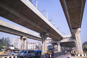 10 January 2023 Dhaka-Bangladesh Skyward structure view of The Dhaka Metro Mass Rapid Transit MRT in Bangladesh photo