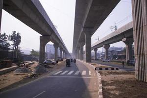 10 January 2023 Dhaka-Bangladesh Skyward structure view of The Dhaka Metro Mass Rapid Transit MRT in Bangladesh photo