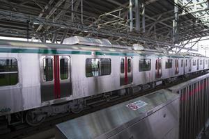 11 January 2023 Dhaka  Bangladesh The Dhaka Metro Mass Rapid Transit MRT High Speed electric train on the platform photo