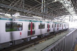 11 January 2023 Dhaka  Bangladesh The Dhaka Metro Mass Rapid Transit MRT High Speed electric train on the platform photo