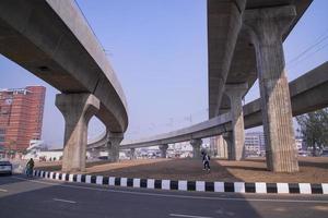 10 January 2023 Dhaka-Bangladesh Skyward structure view of The Dhaka Metro Mass Rapid Transit MRT in Bangladesh photo