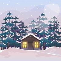 Log Cabin in The Winter Background vector