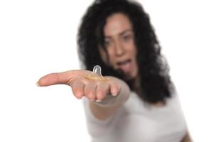 Condom in the hands of women photo