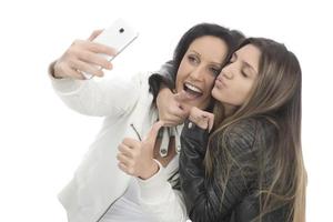 attractive and smiling friends taking selfie photo