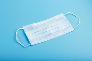 Medical mask on a blue background. Disposable face masks for viruses. Free space. photo