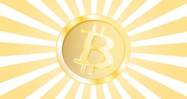 Yellow gold coin of cryptocurrency bitcoin blockchain technology on the background of yellow abstract rays photo