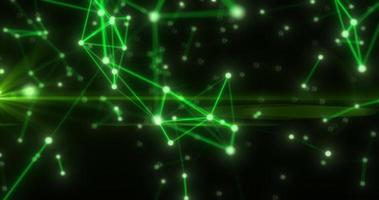 Abstract hi-tech green glowing lines with dots and plexus triangles, abstract background photo