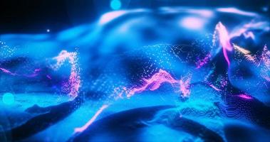 Abstract blue futuristic landscape of particles and dots of energetic magic with glow and blur effect, abstract background photo