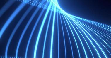 Abstract blue waves from lines and dots of particles of glowing swirling futuristic hi-tech with blur effect on a dark background. Abstract background photo