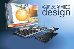 Graphic Design is the work of professional artists online and not only, remote work and ordering a specialist. vector