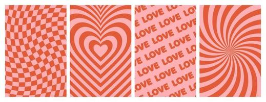 Groovy lovely backgrounds. Love concept. Happy Valentines day greeting card. Pink red colors. vector