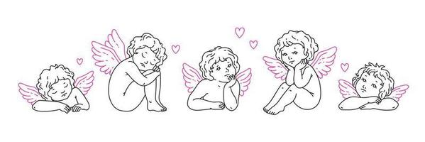 Angel and cupid tattoo art 1990s-2000s. Love concept. Happy valentines day. Y2k stickers. vector