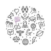 Girl Power Sign Round Design Template Thin Line Icon Banner. Vector