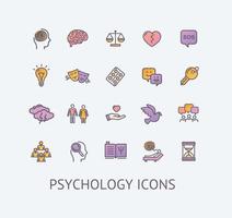 conjunto de iconos de línea delgada de color de signo de psicología. vector